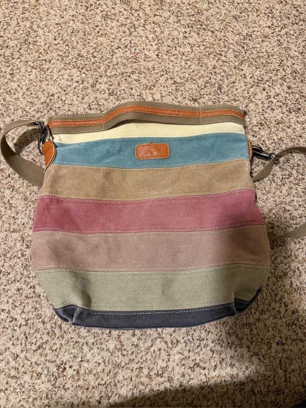 Womens striped canvas crossbody purse
